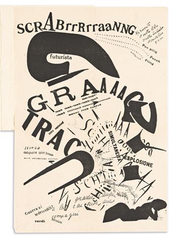 FILIPPO TOMMASO MARINETTI (1876-1944).  LES MOTS EN LIBERTÉ FUTURISTES. Book with 4 foldout, typographic plates. 1919. 7½x5 inches, 19x